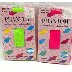 Vintage Children's tights Neon Pink & Green Size 2-4 Phantom Plain Knit 80's NOS